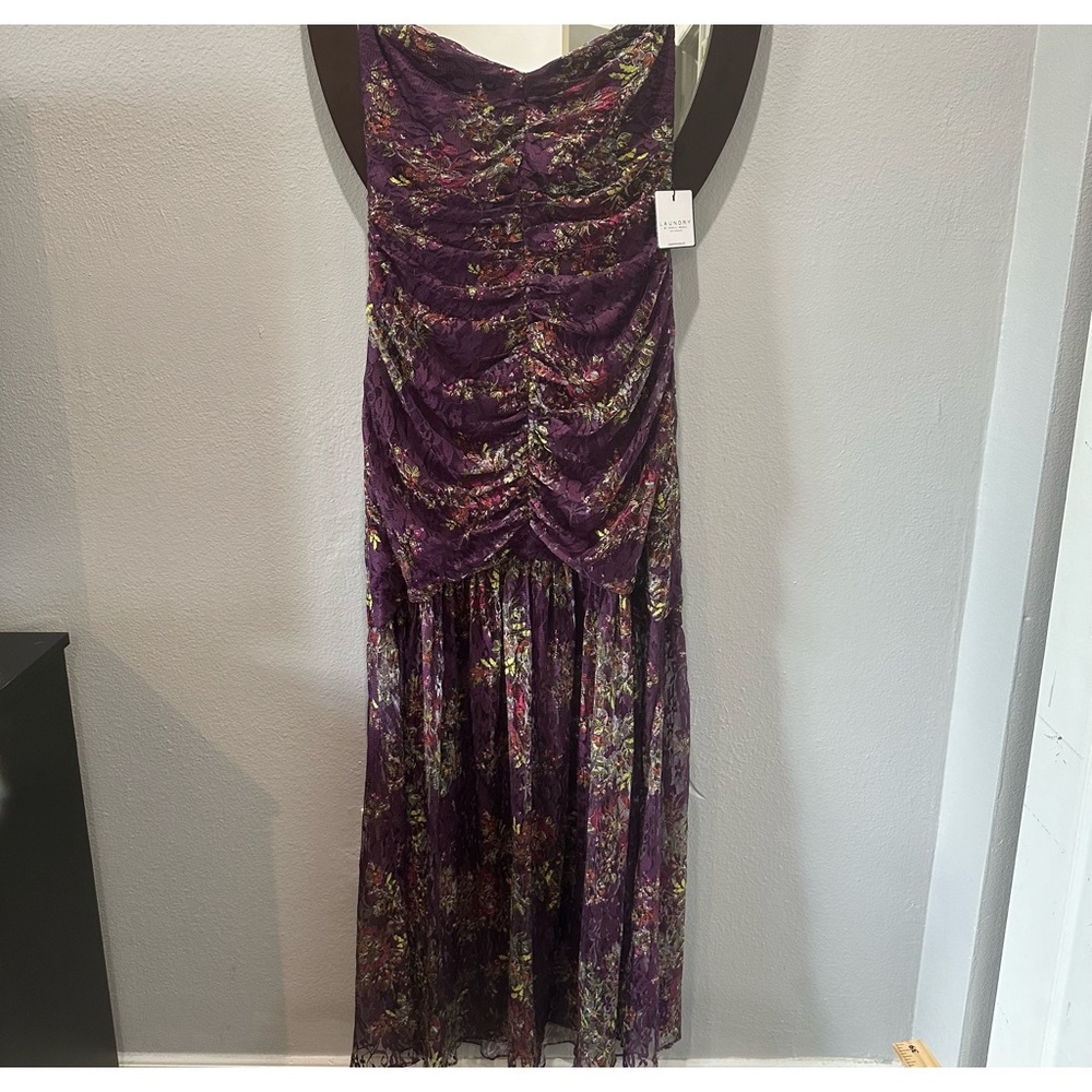 NWT Laundry by Shelli Segal Size 12 Purple Ruched Gown Strapless Floral